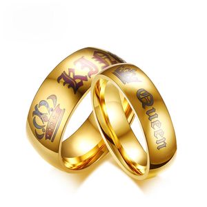 Anéis Simples De Ouro venda por atacado-Atacado coroa dourada Moda Anéis EURO US Popular Casal Simples Banda Mens anéis de ouro lustrado alto anéis de casamento Amor de aço inoxidável