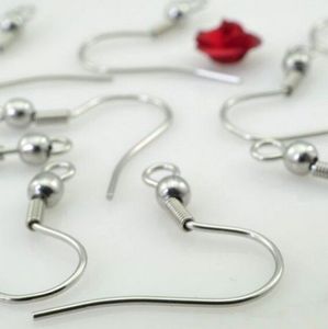 500pcs/ Lot wholesale silver Earring Jewelry Finding & Components Stainless Steel Ear Wires Hook ~with 4MM Bead + Coil Earring Finding DIY