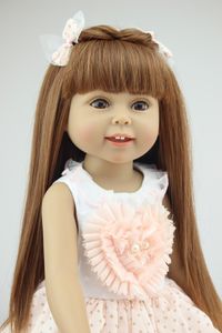 Doll Fashion Collectilble Full Vinyl Amerikansk tjej 18 tums lek med brunt långt hår för barnleksaker Barngåva