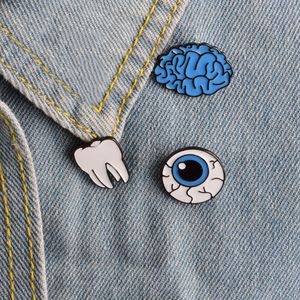 Wholesale teeth pin resale online - Cartoon Cute Organ Brain Eye Tooth Metal Brooch Pins Button Pins Brooch Denim Jacket Pin Badge Funny Gift Fashion Jewelry