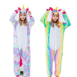 Damskie kostiumy Cosplay i zima Flano Piżama Star lub Rainbow Unicorn Onesies Kigurumi Kombinezon Bluzy Dorośli Halloween Party Odzież