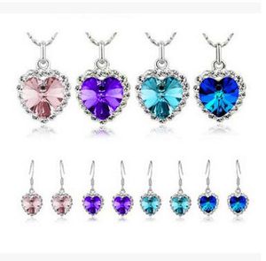 Titanic Women Austria Crystal Heart Collana Orecchini pendenti Set di gioielli Ocean Heart Crystal Set Fashion Crystal Jewelry