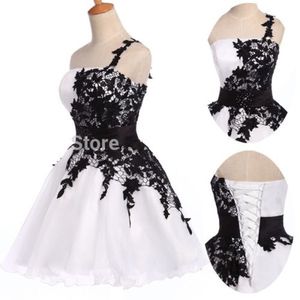 New White Black Appliques Organza Short Homecoming Dresses with Beaded Crystal Lace Up Prom Graduation Cocktail Party Gown Size 2-16 QC193