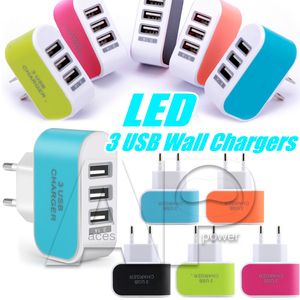 US EU Plug 3 USB Ports Wall Charger 5V 3.1A LED Travel Power Adapter EU Chargers Dock Charge For Mobile Phone