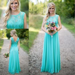 Turquoise Bridesmaid Dresses Lace Chiffon Long Prom Dress Beach Country bridesmaid dresses Ruched maid of honor dresses for weddings