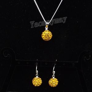 High Quality Rhinestone Jewellery Set Gold Color Disco Ball Pendant Earrings And Necklace For Women 10 Sets Wholesale