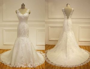 Кружевные аппликации русалка свадебные платья с видом с поясницей поезда с задним обработкой и вспыльчивые свадебные платья vestido de noiva Real Photo