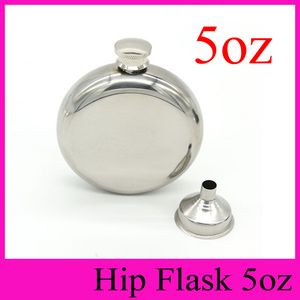 5 uncji okrągła kolba bioderowa z darmowym lejkiem 5 uncji stali nierdzewnej Hip Flasks Outdoor Portable Flagon Flagon 5 uncji Whisky Stoup Support Logo