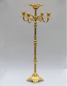 Top nominell guldpläterad golv Candelabra 85cm metall ljushållare, ren guld ljushållare med fin blomma skål
