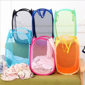 Mesh Fabric Foldable Pop Up Dirty Clothes Washing Laundry Basket Bag Bin Hamper Storage for Home Housekeeping Use Storage Baskets 2017 Style