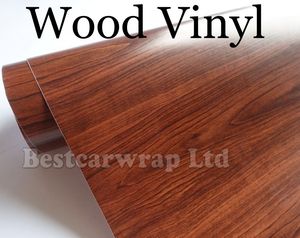 Woodgrain Vinyl Car Wrap Vinyl Brown Wood Grain Film med Air Release Car Stickers för fordonsgrafiköverdrag Storlek: 1,52*20 m/roll