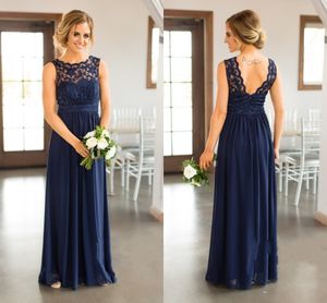 Abiti da damigella in paesi economici per matrimoni blu navy gioiello collo in chiffon appliques in pizzo lunghezza pavimentazione più dimensioni di abiti onori