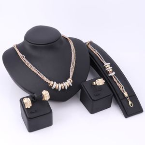 African Beads Imitated Crystal Jewelry Sets For Women Wedding Gold Plated Necklace Earrings Bracelet Rings Set Party Accessories