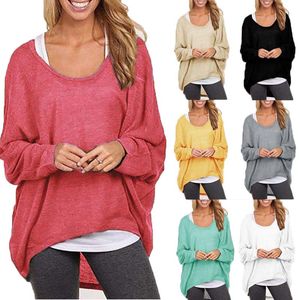 Wholesale- Hot Sale Autumn Long Sleeve Asymmetric Kintting Sweater Casual Overweight MM Sweater Coat Loose Plus Size Sweater Tops KS091