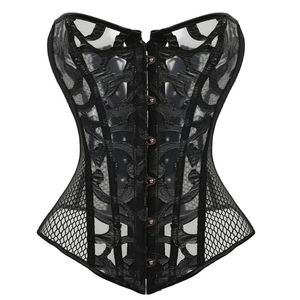 Sexy Mesh Corsets and Bustie Elastic Net Hollow Out Flowers Design Busk Closure Bustier Corset Body Shapewear cincher corselet 8124