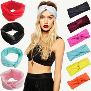 Partihandel-Kvinnor Stretch Twist Headband Turban Sport Yoga Head Wrap Bandana Headwear Hair Tillbehör 2015 Ny