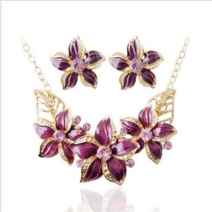 18K Gold Plated Austrian Crystal Enamel Flower Jewelry Sets Fashion African Necklace And Earring Set For Women