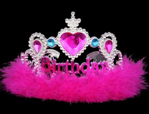 Buon compleanno festa corona ragazze donne gemma piuma rosa fascia fascia per capelli corone pettine evento festivo Natale Halloween forniture