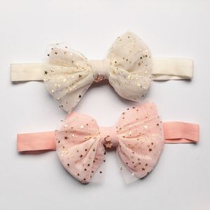 10pcs nuovi fermagli per capelli stile principessa della corea del bambino bella 10 cm fiocchi di garza bambino bambini tornante con mini stelle fasce per capelli bianche fasce per capelli pesca