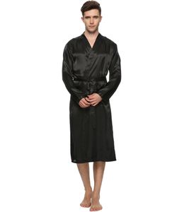 Partihandel-män Satin Pajama Robe Longwear Bathrock Lätt Dressing Nattklänning med 4 färger