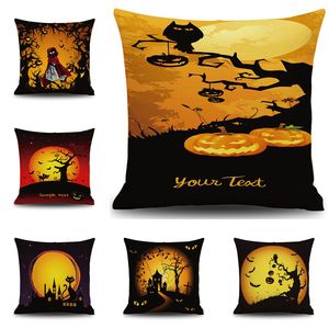 Angry Pumpkin Pillow Case Halloween Pumpkin Lantern Pillowcases Horrible Castle Cushion Cover Witch PillowCase Bat Pillow Cover Heminredning