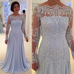 Abiti eleganti per la madre della sposa di lusso con scollo a barchetta trasparente, maniche lunghe, perline, ricamo, abito da cerimonia nuziale formale