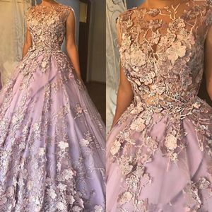 Cinderella Luxury 3D Floral Appliqued Prom Dresses Crystal Ball Gown Lace Dress Evening Wear 2018 New Plus Size Formal Pageant Gowns