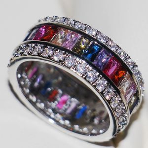 Victoria Wieck Luxury Jewelry Princess 925 Sterling Silver Gemstones Multi Stone Simulato Diamond Wedding Party Finger Band Ring Size 5-11
