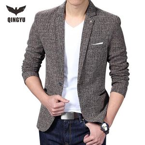 Män blazer män mode märke solid linne personlighetsficka manlig singelbröst enkel knapp Terno masculino 3xl