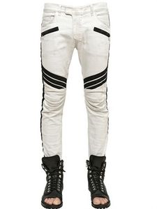 2016 branco biker calças de rua calças dos homens motociclista calça slim fit calça magro corredores motocicleta calças elásticas