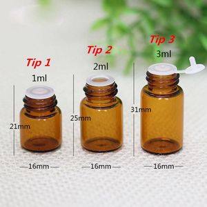 Hurtowa cena fabryczna Amber 1ml 2ml 3 ml 5 ml butelki szklane z końcówką i czapkami Mini puste fiolki do olejem eterycznym zbiornikiem