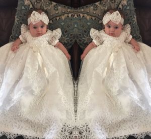 Pearl Appliques Flower Girls Dresses Jewel Neck Ribbon Ruched Short Sleeve Zipper Girls Gowns Ivory Floor Length Organza Baby Girls Dresses