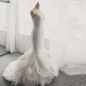 Stunning Mermaid Wedding Dress Fall Strapless Lace-up Back Court Train Bridal Gowns Wedding Dresses Layers Organza