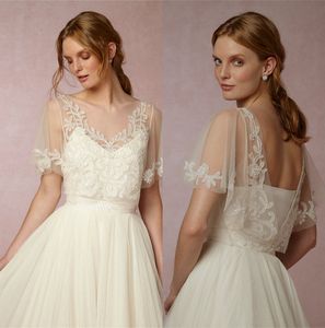 Neue Ankunft Bridal Wraps Perlen Spitze Applique Schal Brautmantel Backless Kurzarm Schöne Hochzeitsjacke