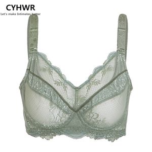 Wholesale-CYHWR Women's Full Coverage Jacquard Non Padded Lace Sheer Underwire Plus Size Bra 34-48 B C D E F G H