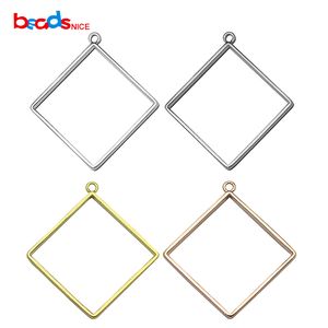 925 Sterling Silver Square encantos oco cola em branco Bandeja de pingente de pingente Charme artesanal jóias acessórios ID35989