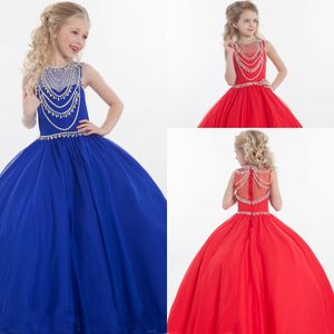 Hot Sales Royal Blue Red Girls Pageant Dresses Jewel Ball Gown Floor Length Rachel Allan Evening Dresses For Wedding HY1130