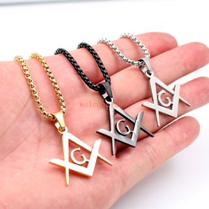 Złoto Silver Czarny Czysty Ze Stali Nierdzewnej Masonowej Symbol Freemason Pentagram Religia Biżuteria Męska Rolo Łańcuch Naszyjnik 3mm 24 cal