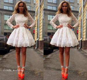 2019 Biały Koktajl Dress Pretty Koronki Długie Rękawy Prom Party Sukienki Homecoming Dresses Plus Size Vestidos de Cocel