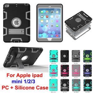 Hybrid 3 in 1 Robot Protection PC + Silicone Dual Color Rubber Skin Stand Shockproof Cover Armor Case for ipad4 ipad 2/3