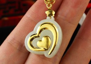 Gold inlaid jade lucky pendant Love lucky necklace and pendant (either)