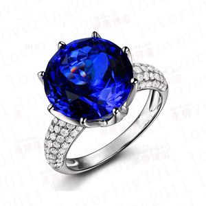 Tamanho 5-11 mulheres artesanais jóias solitaire 8ct azul safira cz diamante 925 esterlina prata banda de casamento coroa anéis para as mulheres amor presente