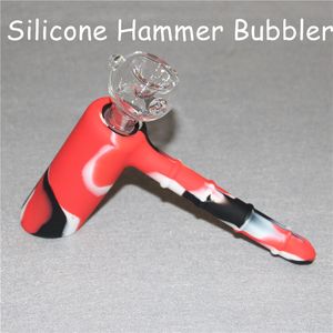 Bong Hammer Silikon Bubblers Recycler 18.8mm Bubbler Silikon Hammer Dab Hookahs UnBreceable med 18.8mm Joint Glass Bowl Gratis frakt DHL