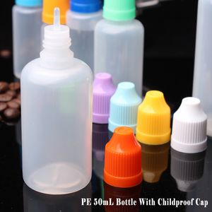 LDPE E Sıvı Boş Broşür Şişeler 50ml Plastik Esansiyel Yağ Kabı Çocuk geçirmez kapaklarla
