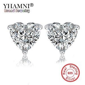 Wholesale heart diamond earrings resale online - YHAMNI New Fashion Beautiful Sterling Silver Shiny CZ Heart Diamond Earring Stud Earrings for Women BKE005