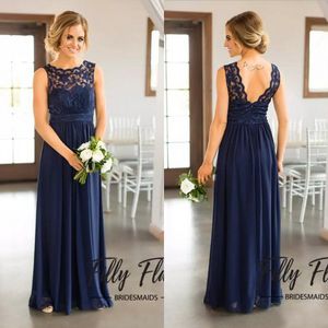 2019 Navy Blue Bridesmaid Dresses Long Elegant A Line Lace and Chiffon Modern Maid of Honor Dresses for Weddings