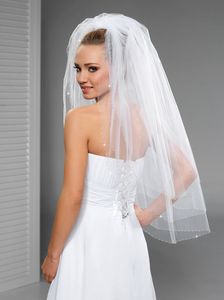 New Hight Quality Three Layer White Ivory Champagne Wedding Veil Fingertip Length Bridal Veil Beaded Edge With comb 107