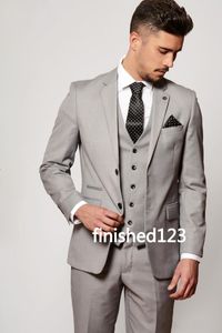 Trendy Design Two Buttons Light Grey Groom Tuxedos Groomsmen Notch Lapel Best Man Suits Mens Wedding Suits (Jacket+Pants+Vest+Tie) NO:671