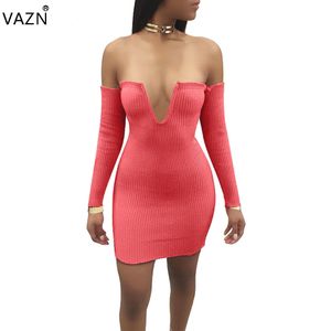 VAZN 2017 vendita calda vestito dalla fasciatura del progettista esotico manica lunga al largo della spalla vestito aderente vestito sexy senza spalline mini club JZ101 q1118