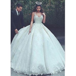 Princess Lace Ball Gown Wedding Dresses V-Neck Sheer Straps Appliques Lace Floor Length Bridal Gowns Vestido De Novia